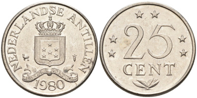 Нидерландские Антилы 25 центов 1980 Юлиана (1948-1980) KM 11 никель 4585-1018