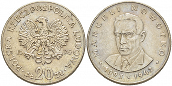 Польша 20 злотых 1975 Марцелий Новотко, монетный двор Кремница KM 69, Parchimowicz 246b медно-никель 4403-913