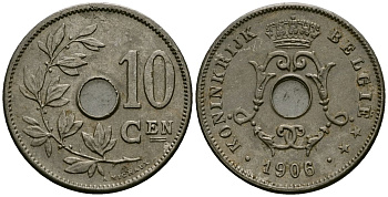 Бельгия 10 сантимов 1906 Belgie KM 53 медно-никель 4172-1234