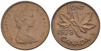 Канада 1 цент 1973 Елизавета II (1952-2022), кленовый лист KM 59.1 бронза 4609-137