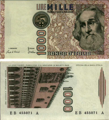 Италия 1000 лир 1982 Дворец дожеи?, Марко Поло Pick 109a UNC (пресс) 7183-26-1-1