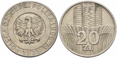 Польша 20 злотых 1973 монетный двор Кремница KM 67, Parchimowicz 245a медно-никель 109-542