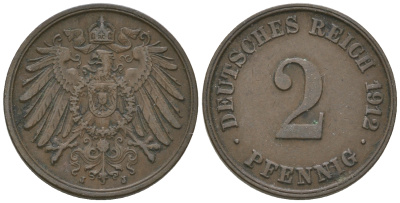 Германия 2 пфеннига 1912 J KM 16, J. 11, Weege 4 медь 4651-1147