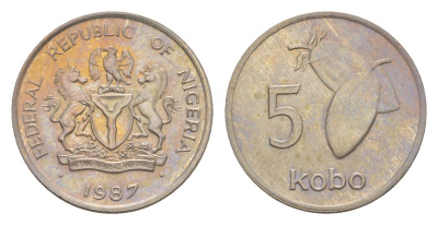 Нигерия 5 кобо 1987 KM 9.2 медно-никель UNC 4643-659