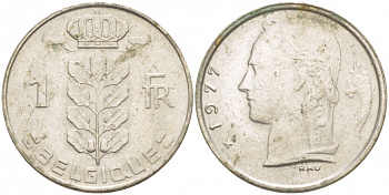 Бельгия 1 франк 1977 Belgique, Бодуэн I (1951-1993) KM 142.1 медно-никель 4539-846