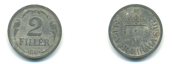 Венгрия 2 филлера 1943 ВР KM 519 цинк 83-1222