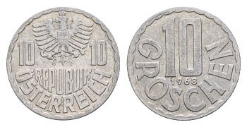 Австрия 10 грошей 1968 KM 2878 алюминий 4632-538