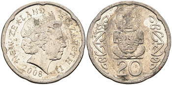Новая Зеландия 20 центов 2008 Елизавета II (1952-2022), идол Пукаки KM 118а никелированная сталь 4579-1243
