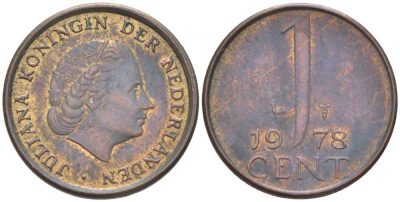 НИДЕРЛАНДЫ 1 ЦЕНТ 1978 ЮЛИАНА (1948-1980) KM 180 бронза 214-1052