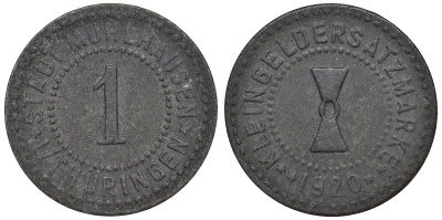 Мюльхаузен в Тюрингии 1 пфенниг 1920  Funck 342.13, Men18 21432.17 цинк     4118-1012