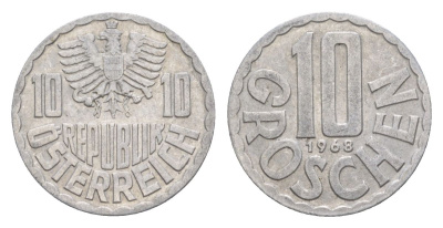 Австрия 10 грошей 1968 KM 2878 алюминий 4632-538