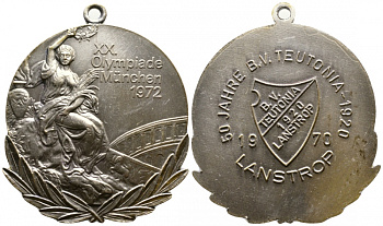 ГЕРМАНИЯ ПЛАКЕТКА 1970 ОЛИМПИЙСКИЕ ИГРЫ В МЮНХЕНЕ 1972, 50 ЛЕТ СО ДНЯ ПЕРВЫХ СПОРТИВНЫХ СОСТЯЗАНИЙ В ЛАНСТРОПЕ 1079-4-42