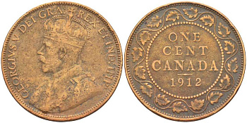 Канада 1 цент 1912 Георг V (1910-1936), большой формат KM 21 бронза 4448-852