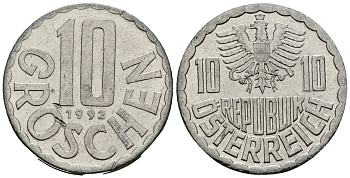 Австрия 10 грошей 1992 KM 2878 алюминий 4135-314