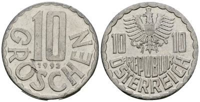 Австрия 10 грошей 1992 KM 2878 алюминий 4135-314