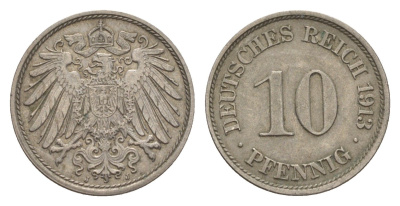 Германия 10 пфеннигов 1913 J, Вильгельм II (1888-1918) KM 12, J. 13 медно-никель 4640-329