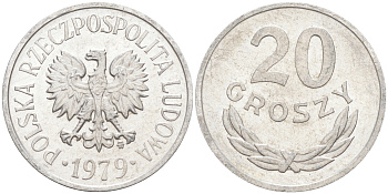 ПОЛЬША 20 ГРОШЕЙ 1979 MW KM A47 алюминий 188-759