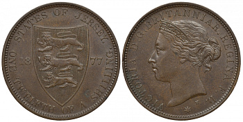 Джерси 1/12 шиллинга 1877 H, Виктория (1837-1901) KM 8 бронза aUNC 00-806-05