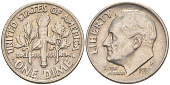 США 10 центов (дайм) 1982 P, Рузвельт KM 195a медь плакированная медно-никелем 187-1057