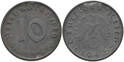 Германия 10 рейхспфеннигов 1943 A KM 101, J.371 цинк 4151-219