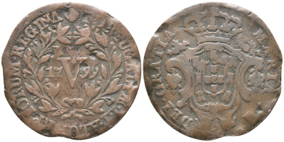 Португалия 5 рейсов 1799 королева Мария I (1786-1799) KM 305 медь    4607-1121