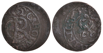 Ливония, Рига, шведская оккупация солид (шиллинг) 1663 КАРЛ XI, МОНОГРАММА KM 55 серебро 1527-935