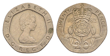 Великобритания 20 пенсов 1982 Елизавета II (1952-2022) KM 931, Spink 4230 (G1) медно-никель 4632-549