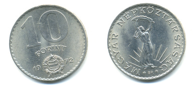 Венгрия 10 форинтов 1972 Статуя свободы KM 595 никель UNC 83-1122