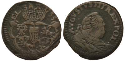 Польша 3 сольди (1 грош) 1755 Август III (1733-1763), вес 3,32 гр. KM 147.2 (С2а) медь 1516-1315