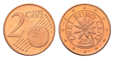Австрия 2 евроцента 2003 из ролла KM 3083 сталь плакированная медью  UNC  M64-18