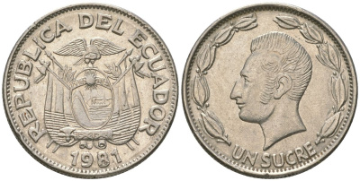 Эквадор 1 сукре 1981 KM 78b сталь плакированная никелем 4511-752