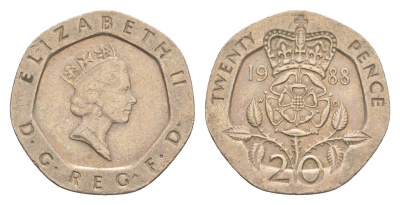Великобритания 20 пенсов 1988 Елизавета II (1952-2022) KM 939, Spink 4361 (G2) медно-никель 4639-852