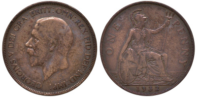 Великобритания 1 пенни 1932 Георг V (1910-1936) KM 838, Spink 4055 бронза 4131-422