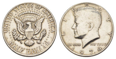 США 1/2 доллара (50 центов) 1974 Джон Кеннеди KM 202b медь плакированная медно-никелем aUNC 4536-433