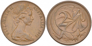 АВСТРАЛИЯ 2 ЦЕНТА 1972 ЕЛИЗАВЕТА II (1953-), ЕЛИЗАВЕТА II, МОЛОДОЙ ПОРТРЕТ, ПЛАЩЕНОСНАЯ ЯЩЕРИЦА (FRILLED LIZARD) KM 63 бронза 4519-441