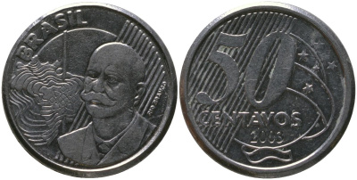 Бразилия 50 сентаво 2003 KM 651a, Schon 159a, Bentes 780 нержавеющая сталь 4523-426