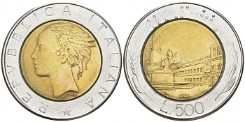 Италия 500 лир 1982 R, Квиринальский дворец в Риме KM 111 биметалл 186-232