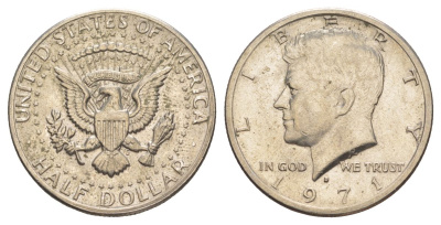 США 1/2 доллара (50 центов) 1971 D, Джон Кеннеди KM 202b медь плакированная медно-никелем aUNC 69-1224