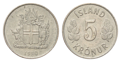 Исландия 5 крон 1980 KM 18 медно-никель UNC 4687-917