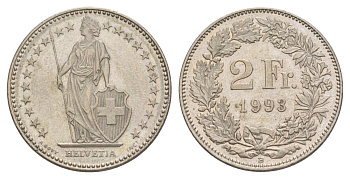 Швейцария 2 франка 1993 KM 21a медно-никель 4633-712