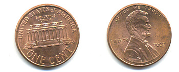 США 1 ЦЕНТ 2002 ЛИНКОЛЬН KM 201b цинк плакированный медью 86-438