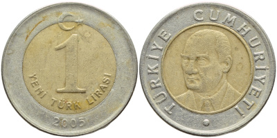 Турция 1 лира 2005 Кемаль Ататюрк KM 1169 биметалл 4397-237