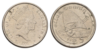 Остров Мэн 5 пенсов 1991 Елизавета II (1952-2022) KM 209.2 медно-никель 4682-459