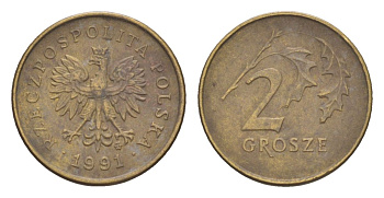 Польша 2 гроша 1991 Y 277 марганец латунь 4625-144