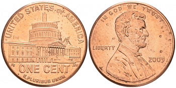 США 1 ЦЕНТ 2009 P, СЕРИЯ 200 ЛЕТ СО ДНЯ РОЖДЕНИЯ АРААМА ЛИНКОЛЬНА - ПРЕЗИДЕНСТВО В ВАШИНГТОНЕ KM 444 цинк плакированный медью UNC M32-7