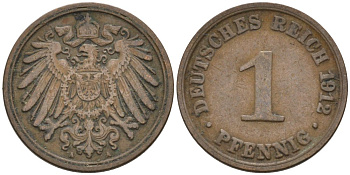 Германия 1 пфенниг 1912 A KM 10, J. 10 медь 4576-229