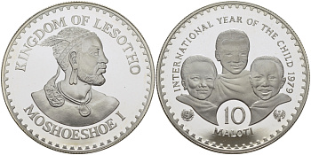 Лесото 10 малоти 1979 (1981) международный год защиты детей, Мошвешве I KM 24 серебро PROOF 02-208-22