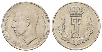 Люксембург 5 франков 1971 KM 56 медно-никель aUNC 4628-1033