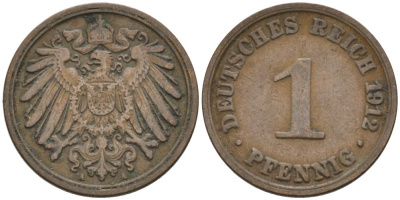 Германия 1 пфенниг 1912 A KM 10, J. 10 медь 4576-229