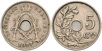 Бельгия 5 сантимов 1927 BELGIE KM 67 медно-никель 4116-1144